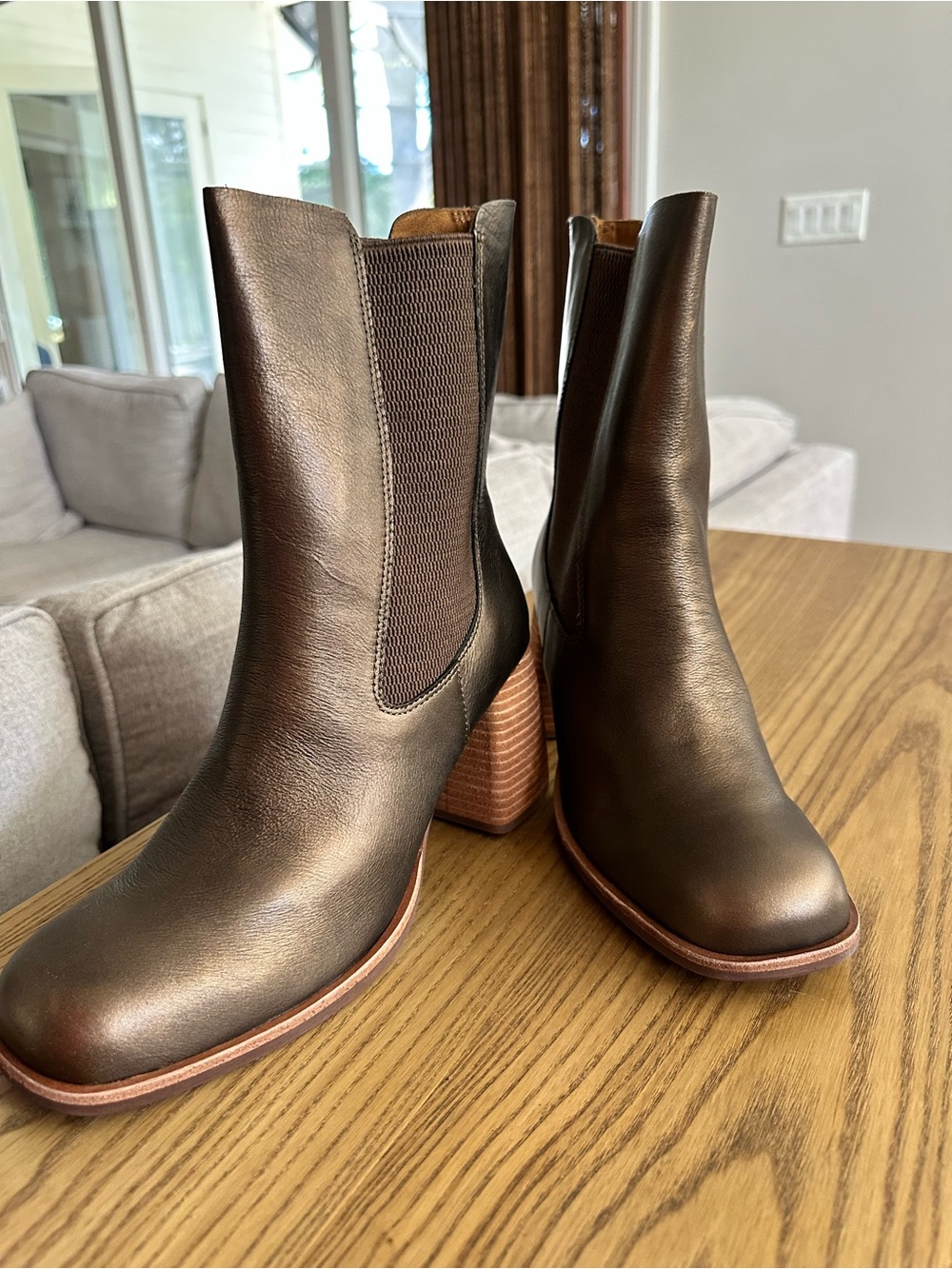 Kork-Ease Brown Leather Block Heel Chelsea Booties no box